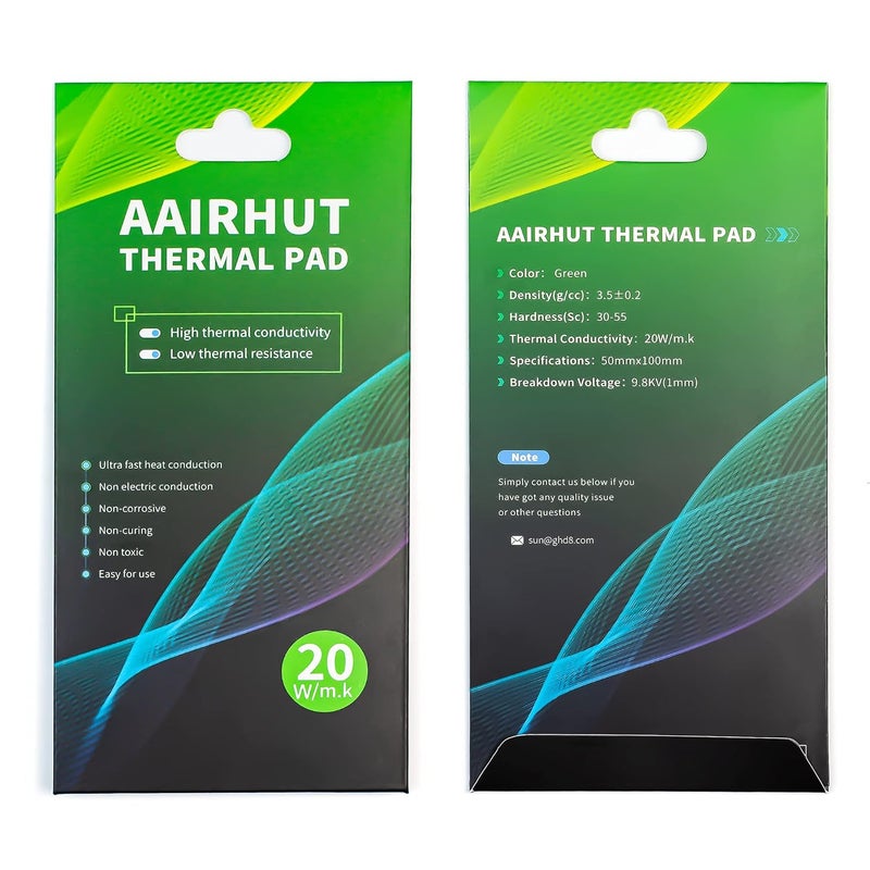 Aairhut Thermal Pad 20W/m.K, 100x50x0.5mm Silicone Cooling Pad Non Conductive Heat Resistance Extreme Odyssey Cover with Dual Self-Adhesive Films for PC Laptop PS4/PS5/SSD/RAM - 1 Pad - Image 1